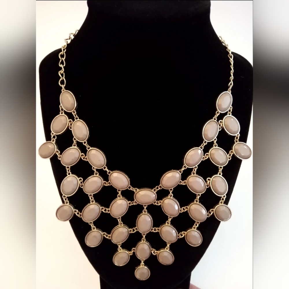 Taupe Acrylic Bib Style Statement Necklace 15.5"-18.3"